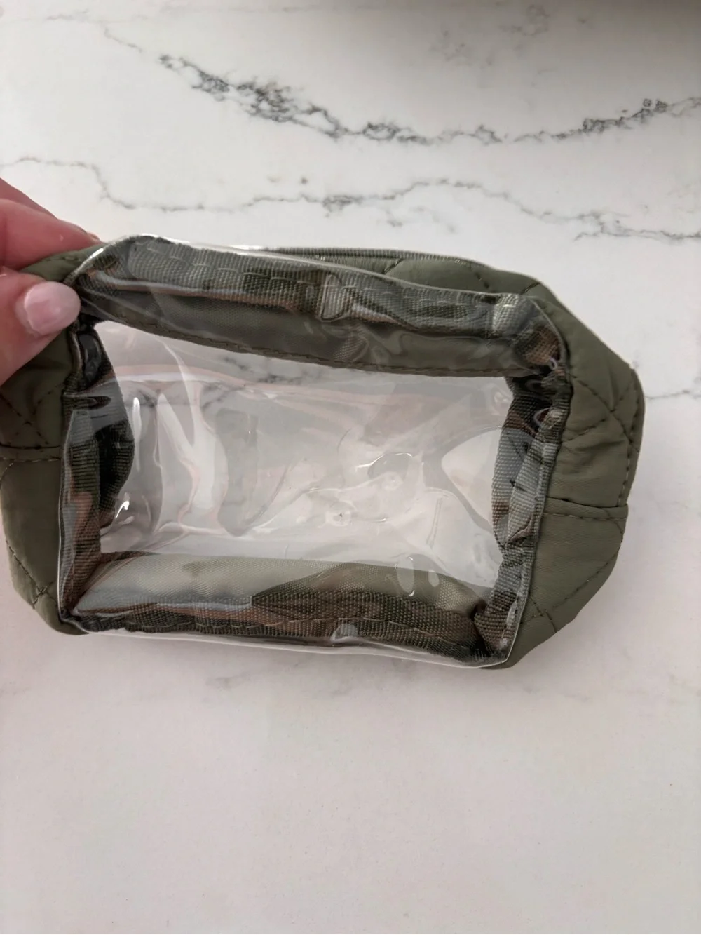 Quilted Olive Green Top-Handle Cosmetic Bag